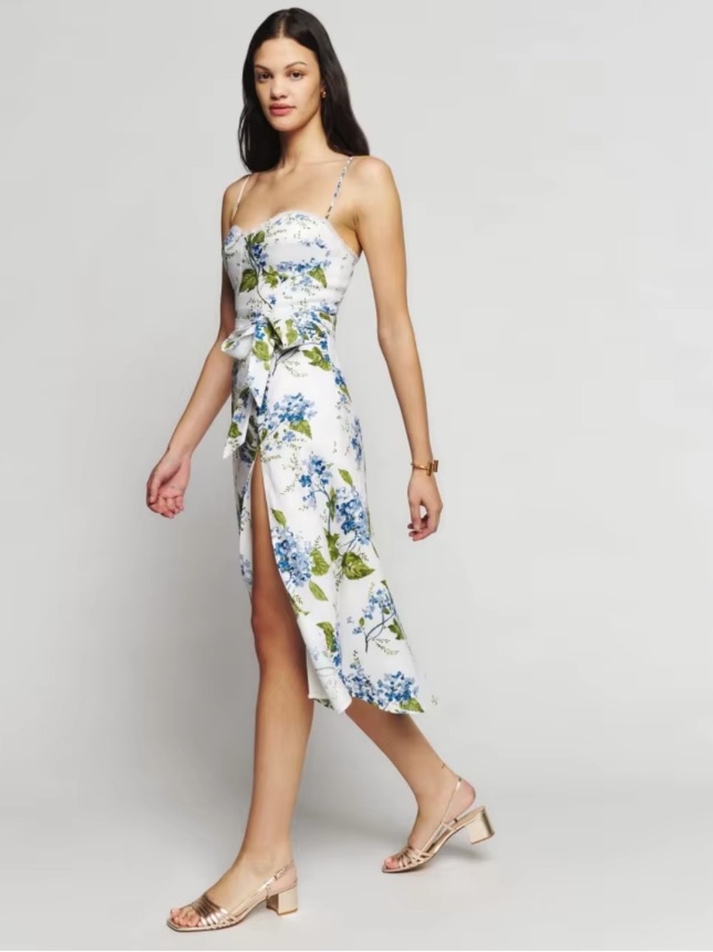 Reformation - Kieryn Linen Midi Dress in the Riviera blue floral - 6 - Picture 6 of 13